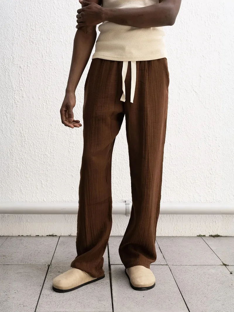 Giesto Mocha Brown GIESTO Relaxed Fit Drawstring Waist Straight Leg Pants for Men | Best Price UAE